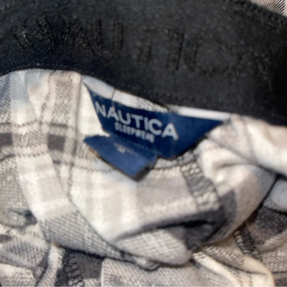 Nautica Light Blue Pajama Set with Black and White Plaid Pants women’s medium